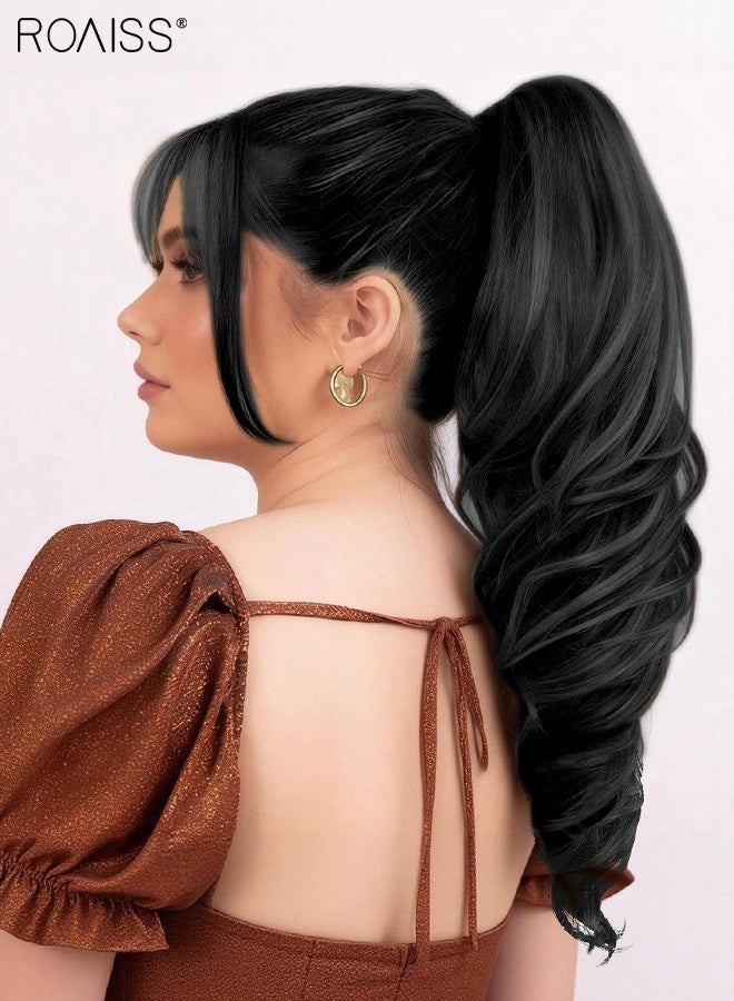 roaiss 18 Inch Ponytail Extension Synthetic Curly Ponytail for Daily Party Use Long Curly Wavy Hair Ponytail Extension Claw Jaw Clip Natural Ponytail Wig for Women - Image 2